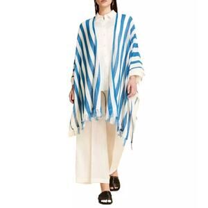 Marina Rinaldi Wrap Blue & White Stripe Linen Blend Poncho New Damage